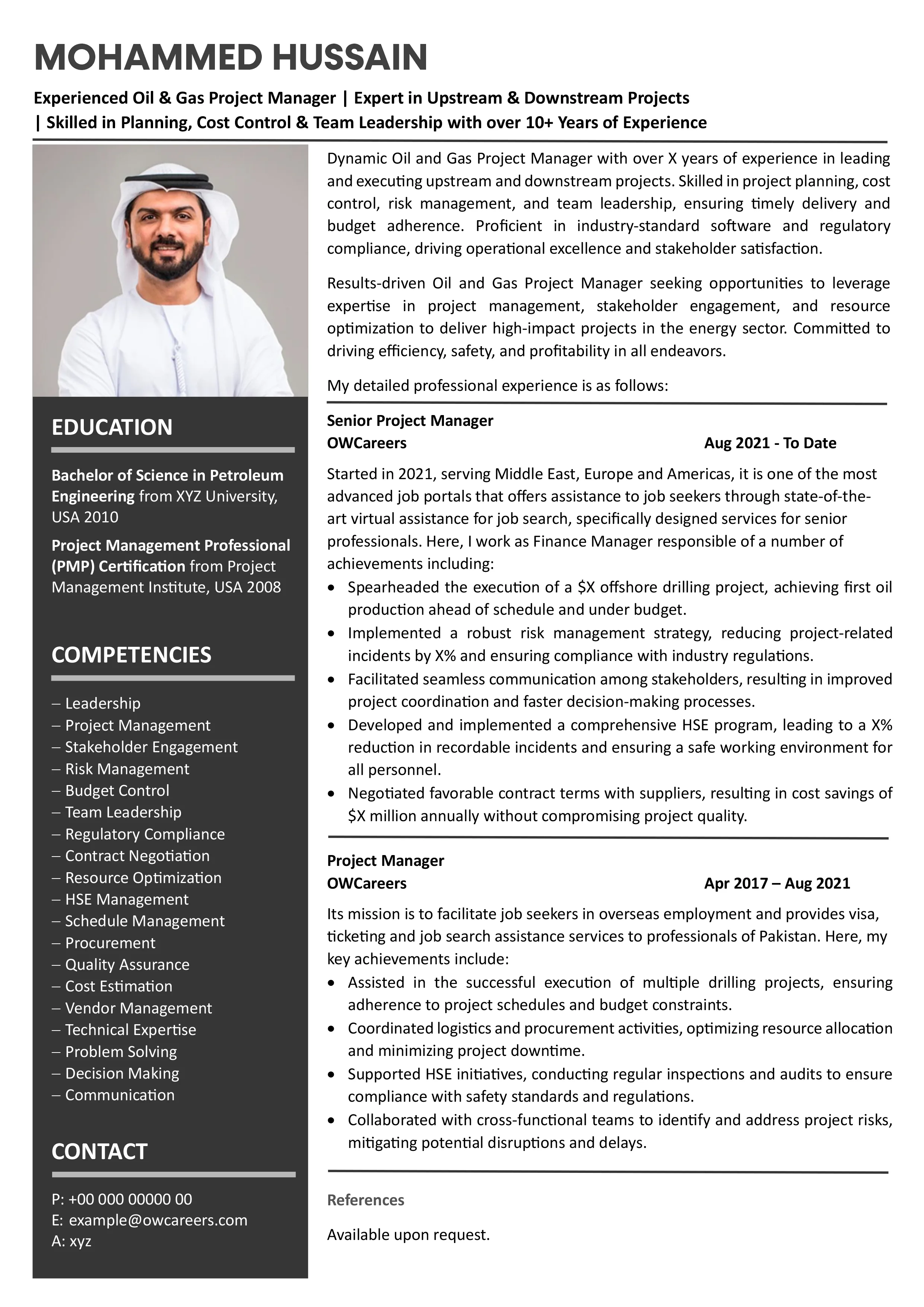 Oil and Gas Project Manager CV